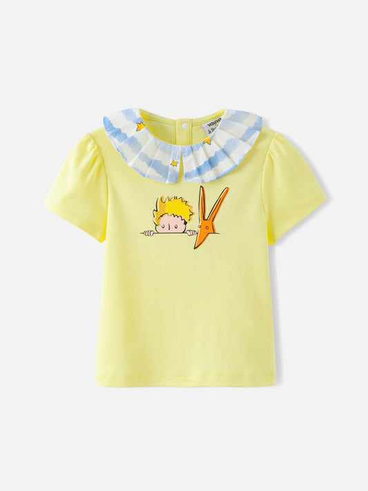 Girls Pleated Collar Print Tee