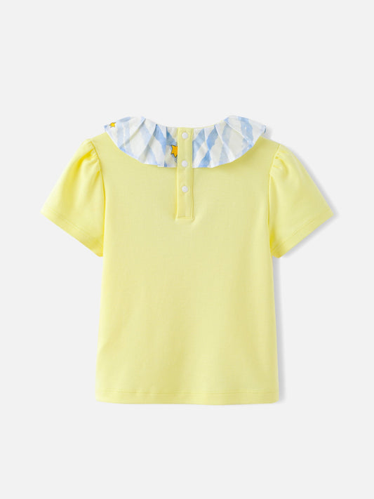 Girls Pleated Collar Print Tee