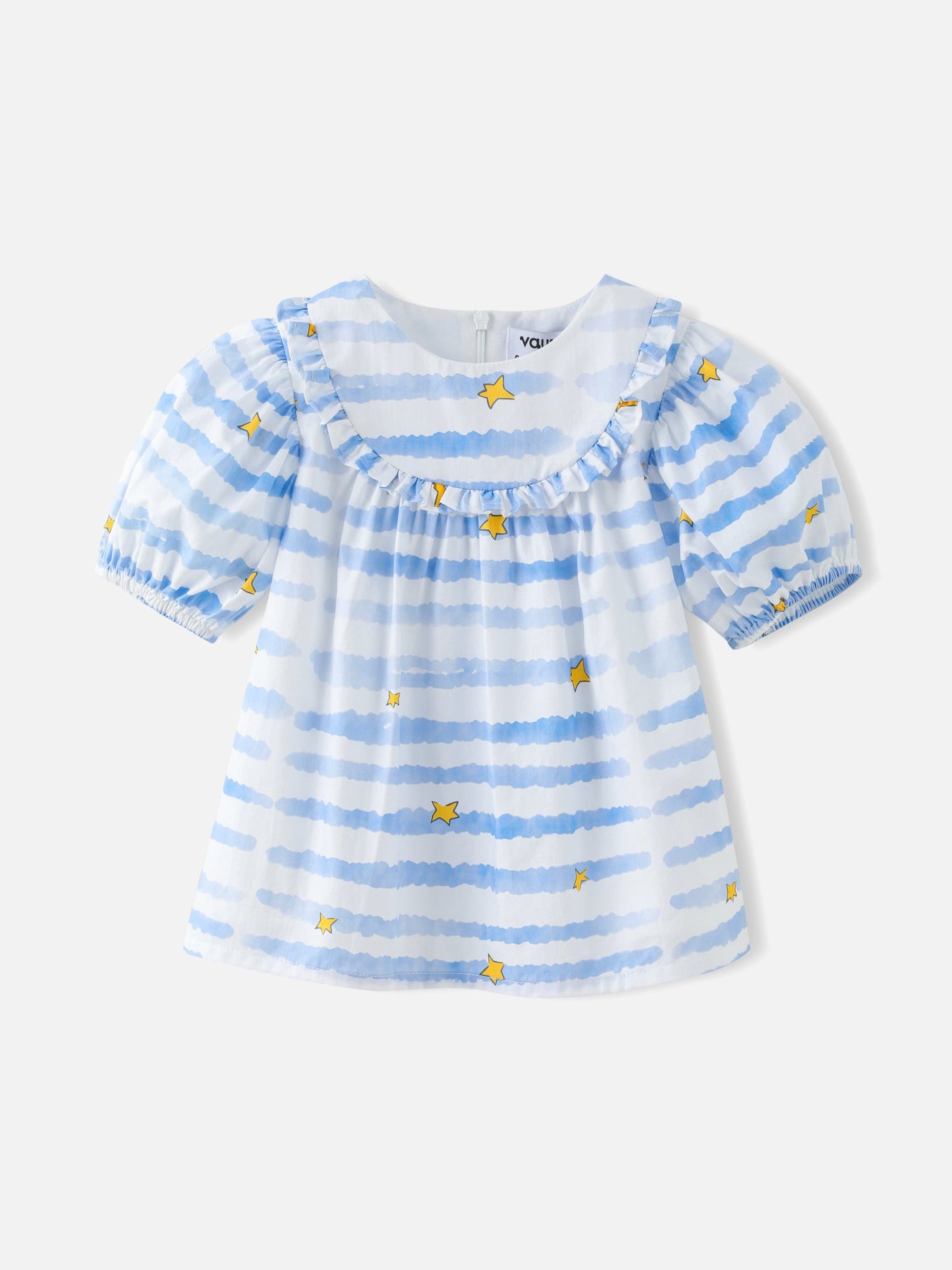 Girls Stripy Puff Sleeves Top