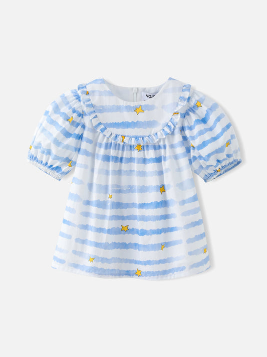 Girls Stripy Puff Sleeves Top