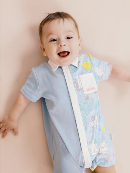 Baby Short Sleeve Colorblock All-Over Print Romper