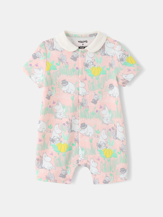 Baby Peter Pan Collar Short Sleeve All-Over Print Romper