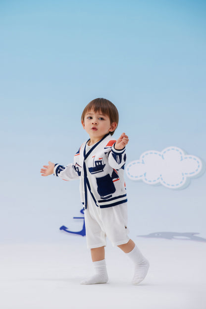 Baby Boy Sail Boat Pattern Long Sleeve Cardigan