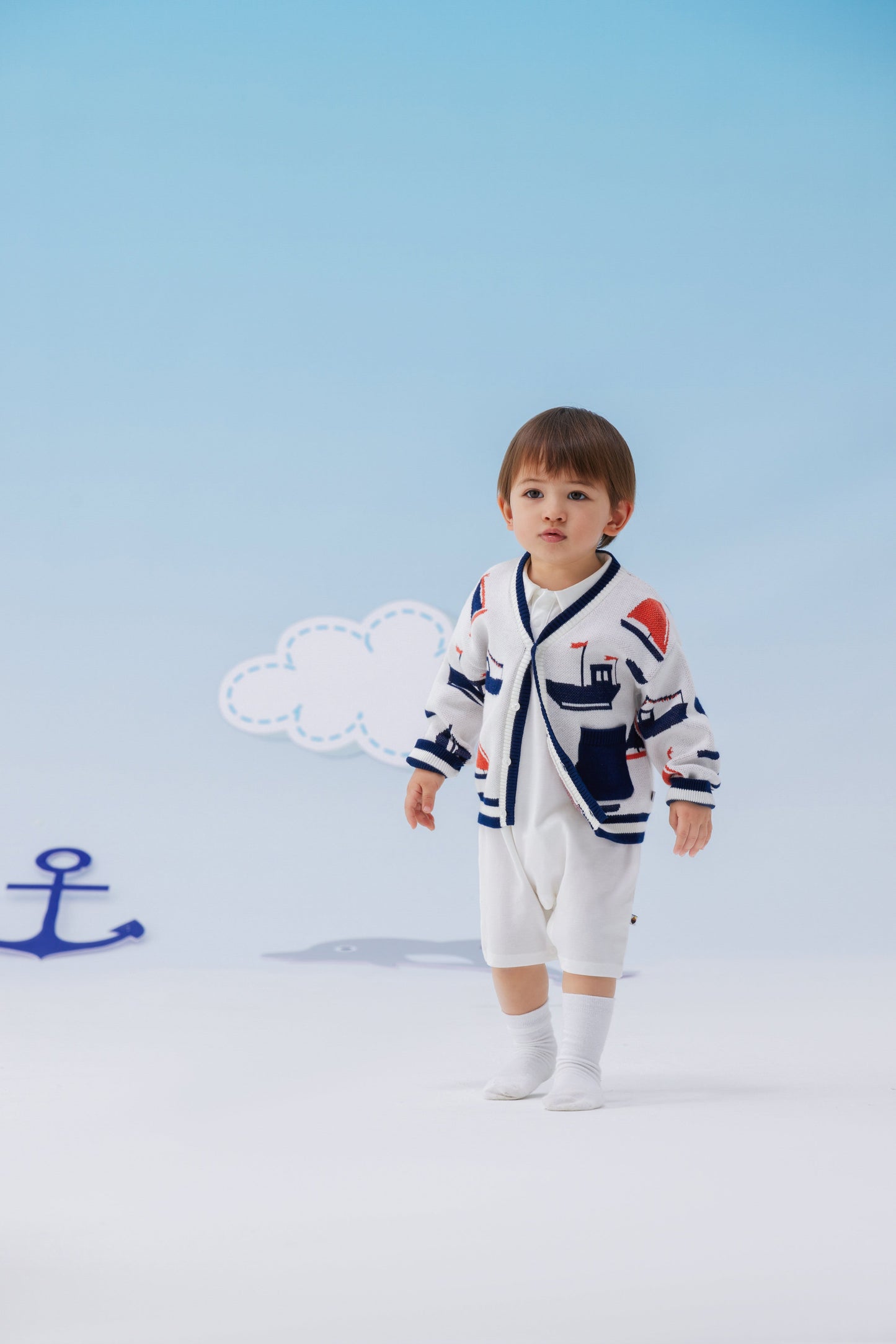 Baby Boy Sail Boat Pattern Long Sleeve Cardigan