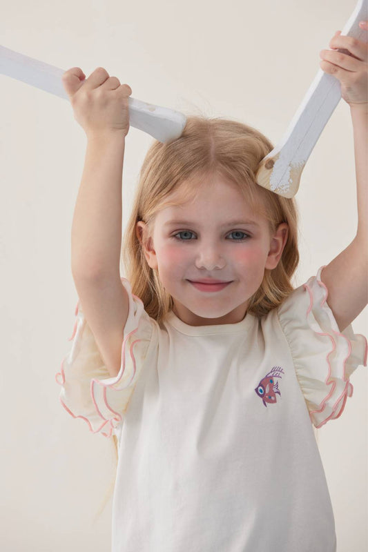 Toddler Girl Fish Embroidered Short Sleeve T-Shirt Top