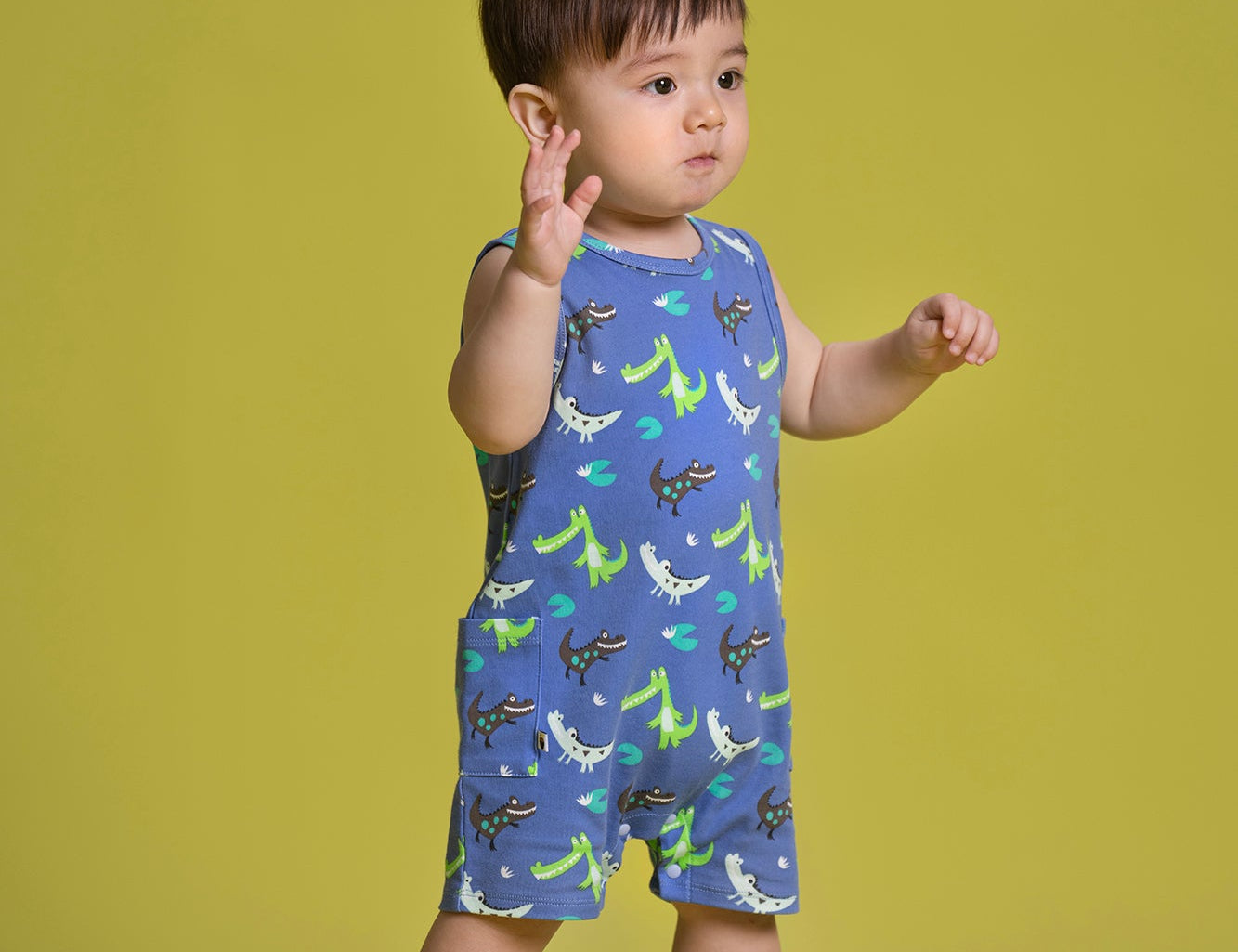 Baby Boys Crocodile All-Over Print Cotton Sleeve Romper