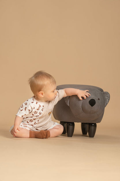 Baby Boys Leopard Print Patchwork Cotton Short Sleeve T-Shirt