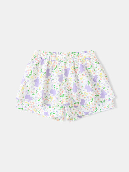 Kid All-Over Bunny Print Layered Shorts