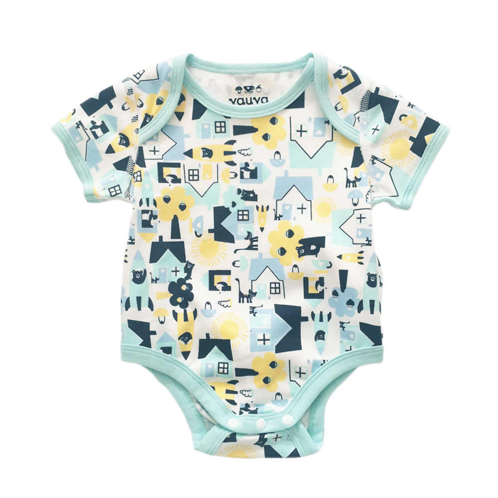 Baby Organic Cotton Romper Set - Little House City & Yellow Stripes