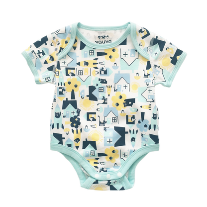 Baby Organic Cotton Romper Set - Little House City & Yellow Stripes