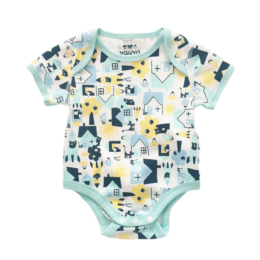 Baby Organic Cotton Romper Set - Little House City & Yellow Stripes