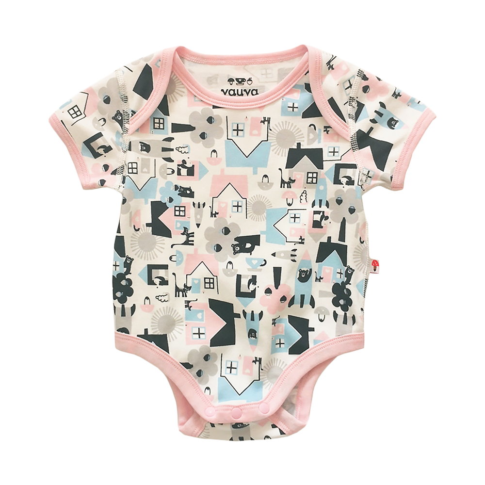 Baby Organic Cotton Romper Set - Little House City & Pink Stripes