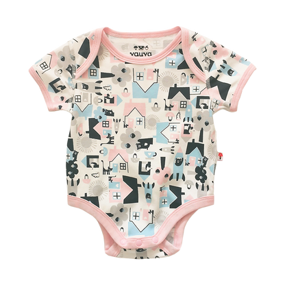 Baby Organic Cotton Romper Set - Little House City & Pink Stripes