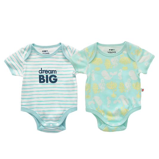 Baby Organic Cotton Romper Set - Ocean Whale & Blue Stripes