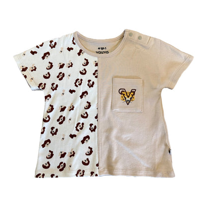 Baby Boys Leopard Print Patchwork Cotton Short Sleeve T-Shirt