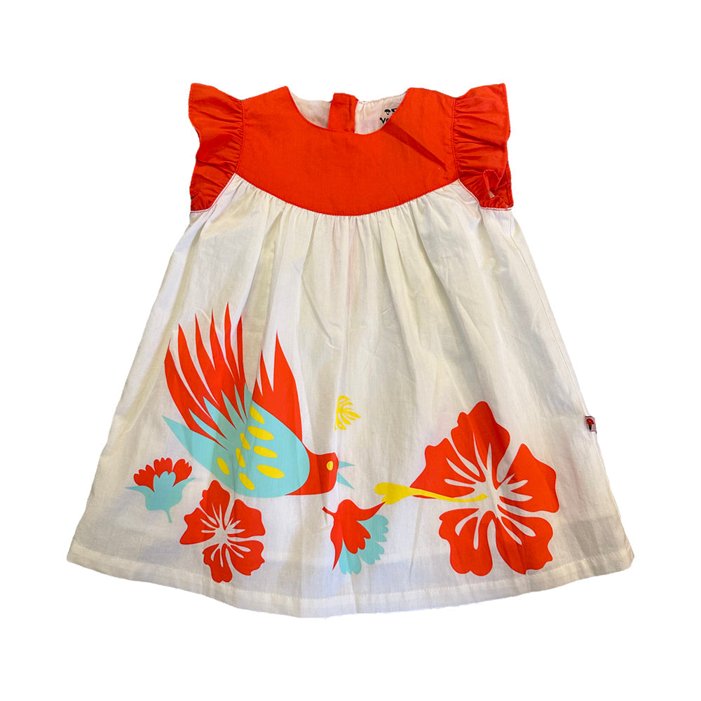 Vauva SS23 Safari-女嬰荷葉邊袖子棉質連衣裙