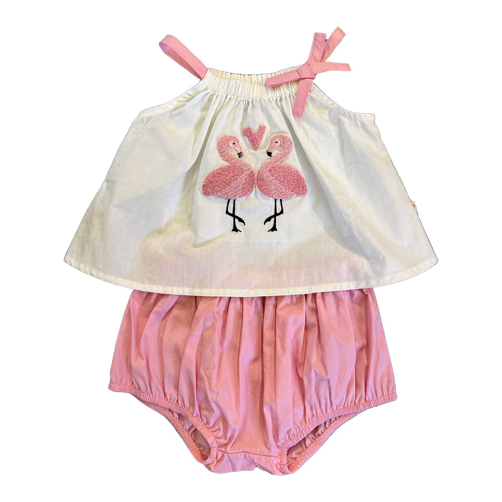Ss23 Safari -Baby Girls Flamingo Print Cotton Babysuit