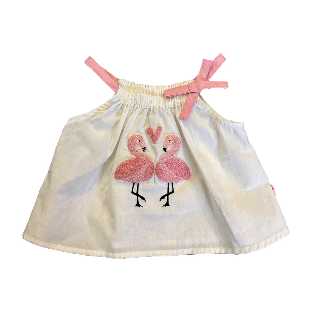 Ss23 Safari -Baby Girls Flamingo Print Cotton Babysuit