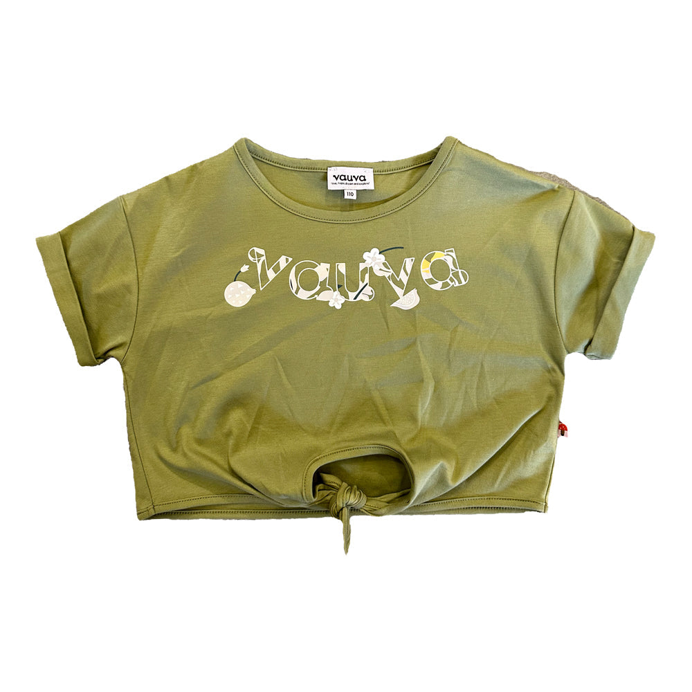 Vauva SS23 Safari-女孩Vauva徽標印刷棉袖套頂（橄欖綠色）