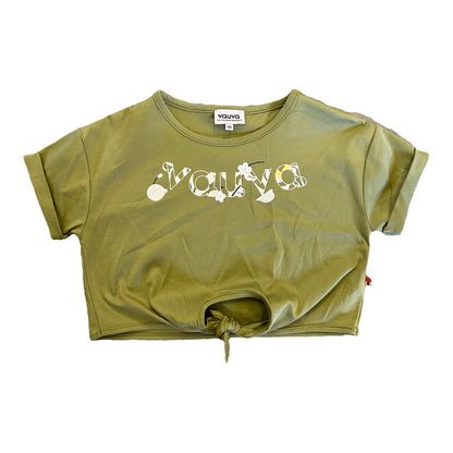 Vauva SS23 Safari-女孩Vauva徽標印刷棉袖套頂（橄欖綠色）
