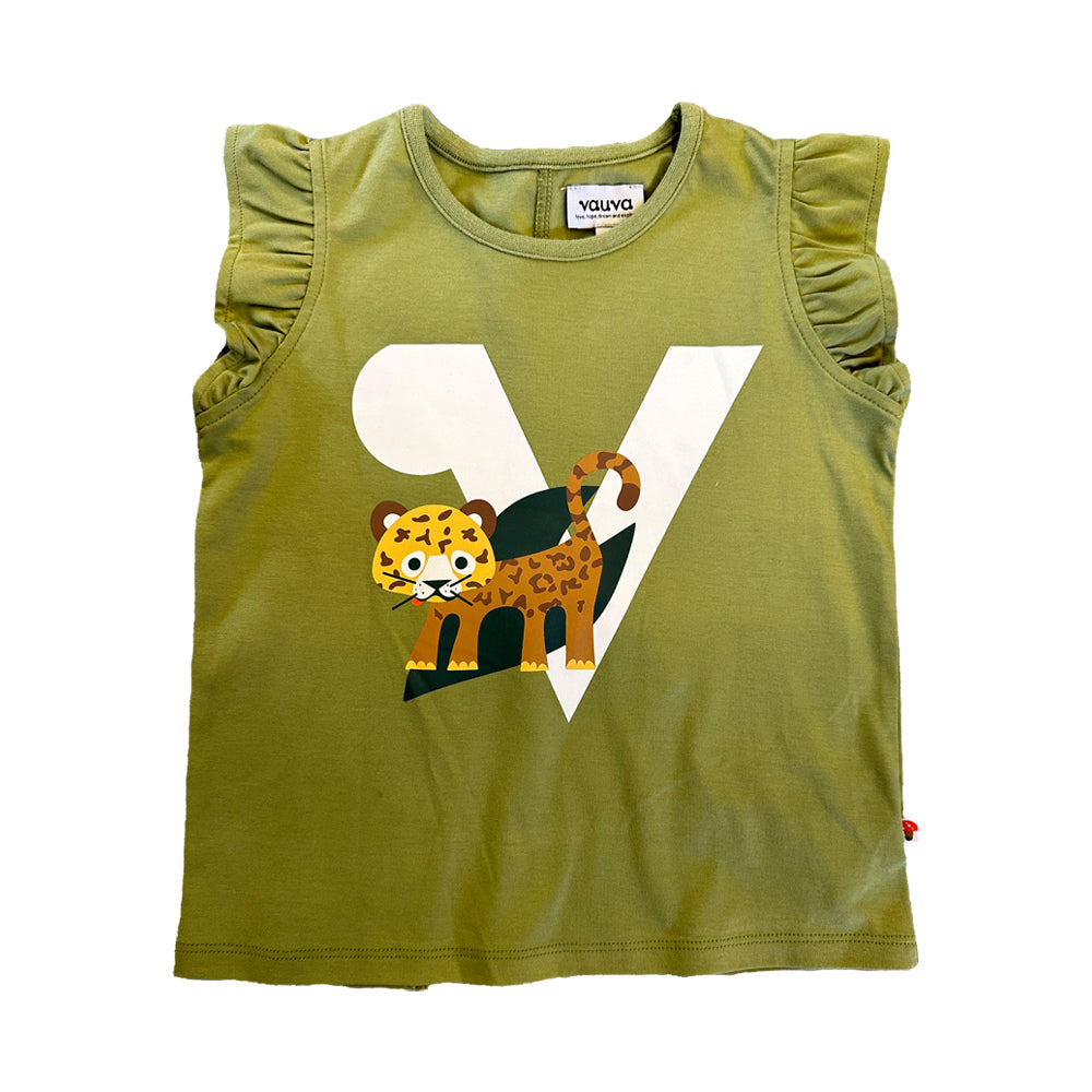 Girls Tiger Print Ruffle Cotton Short Sleeves Vest