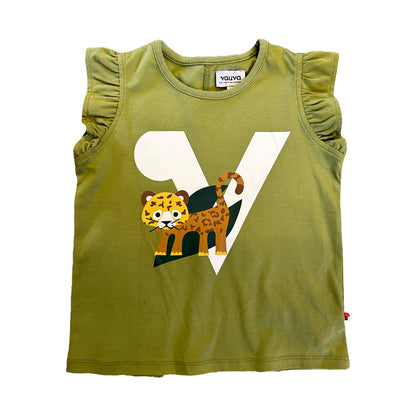 Girls Tiger Print Ruffle Cotton Short Sleeves Vest