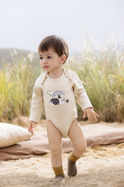Vauva BBNS - Baby Anti-bacterial Organic Cotton Hazelnut Pattern Bodysuits (2-pack)-model image front