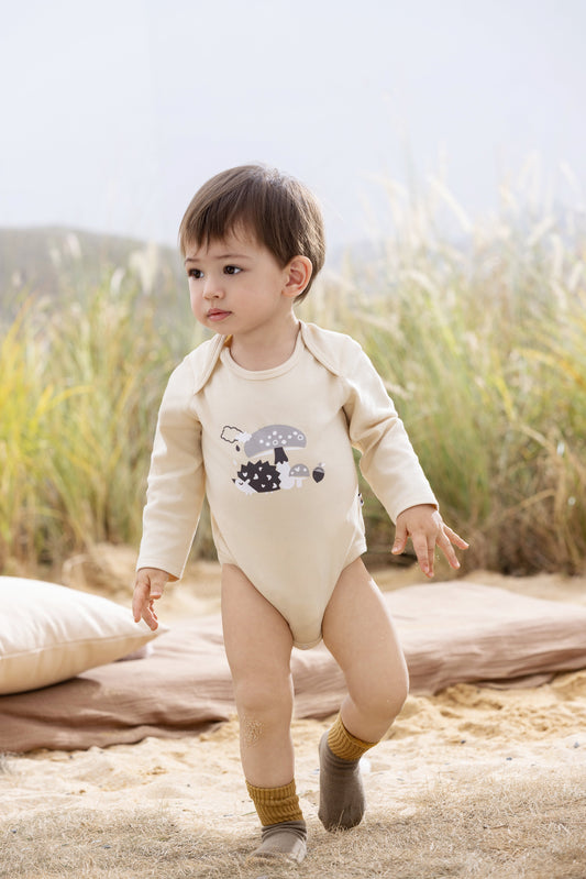 Vauva BBNS - Baby Anti-bacterial Organic Cotton Hazelnut Pattern Bodysuits (2-pack)-model image front