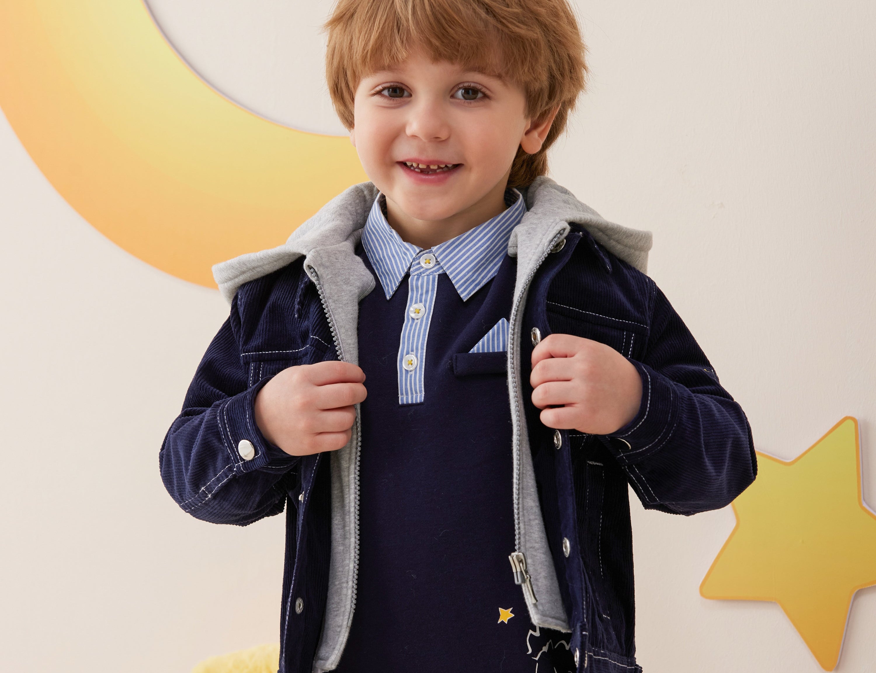 Vauva x Le Petit Prince - Boys Hooded Long-sleeved Jacket-model image front
