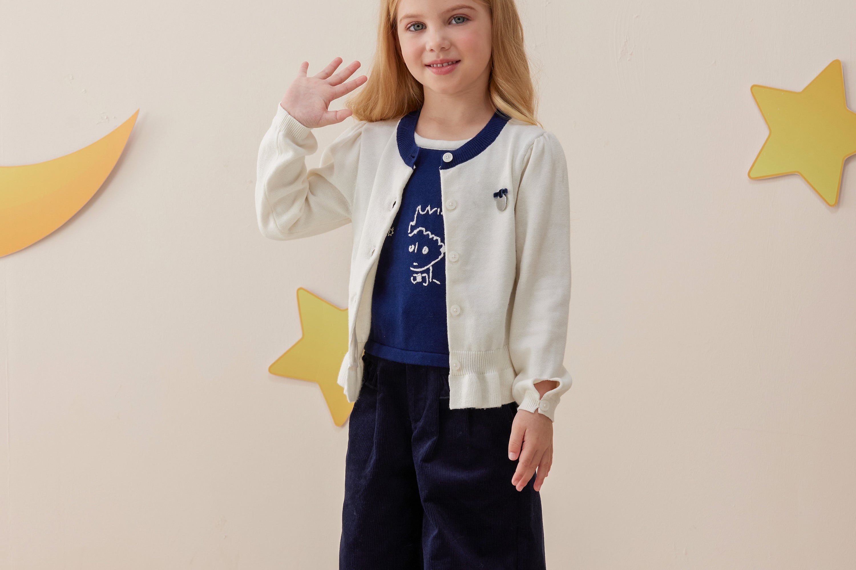 Vauva x Le Petit Prince - Girls Embroidered Corduroy Pants model front