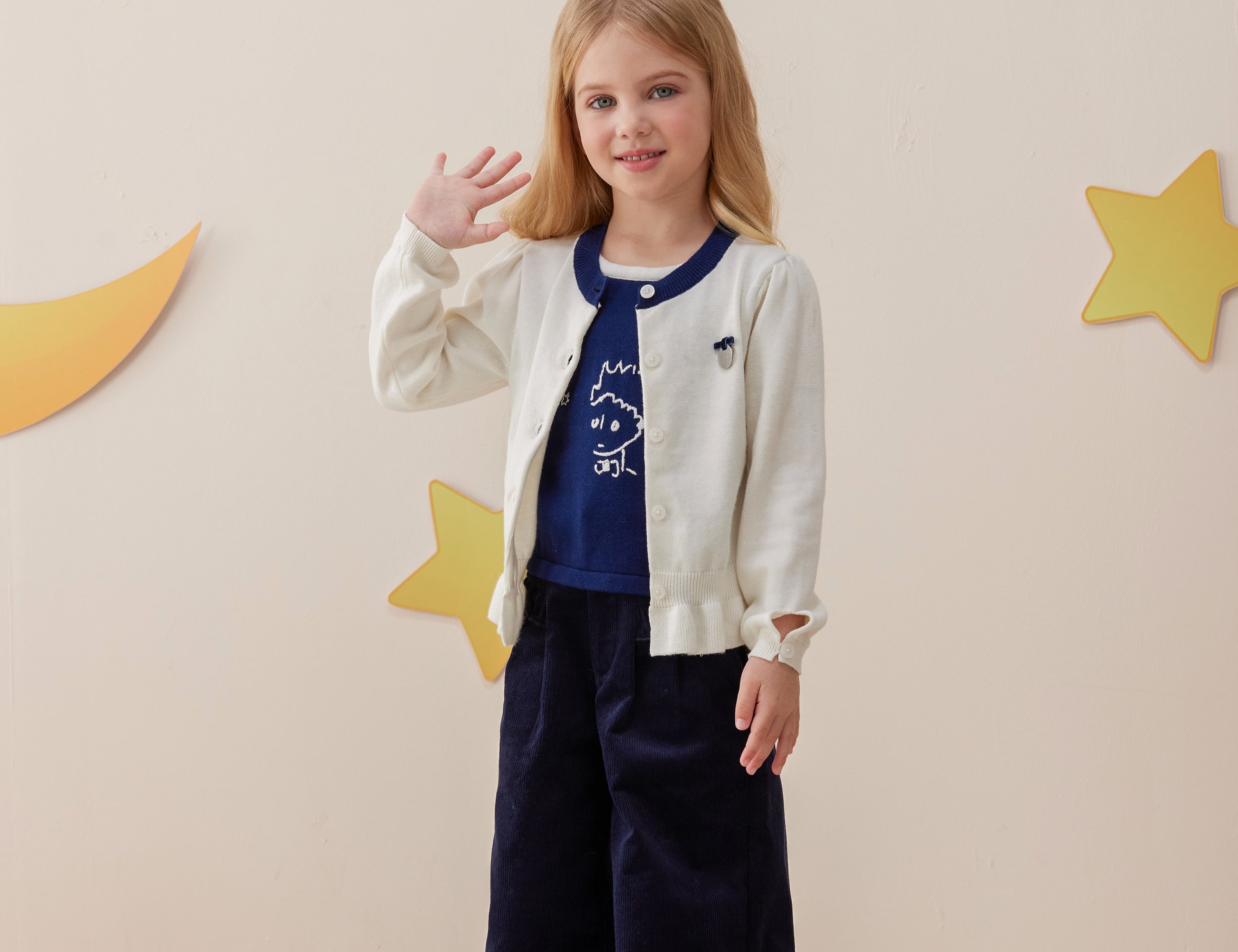 Vauva x Le Petit Prince - Girls Embroidered Corduroy Pants model front