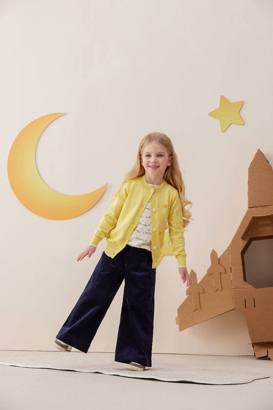 Vauva x Le Petit Prince - Kids Cashmere Cardigan (Yellow)-model image front