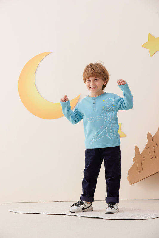 Vauva x Le Petit Prince - Boys Sweater & T-shirt (2 piece Set/Blue)-Model Image Front