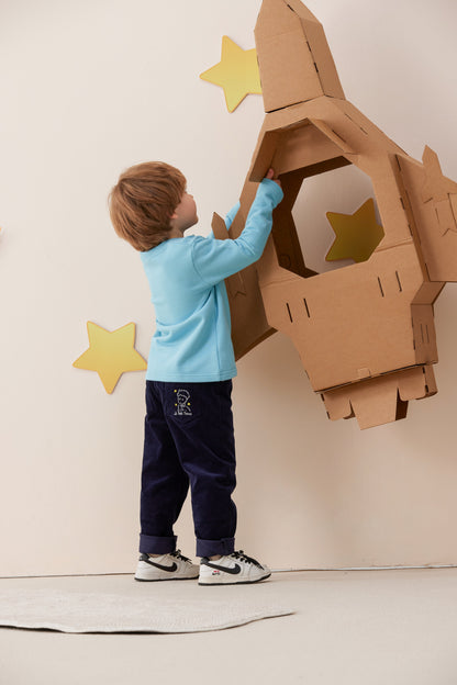 Vauva x Le Petit Prince - Boys Sweater & T-shirt (2 piece Set/Blue)-Model Image back