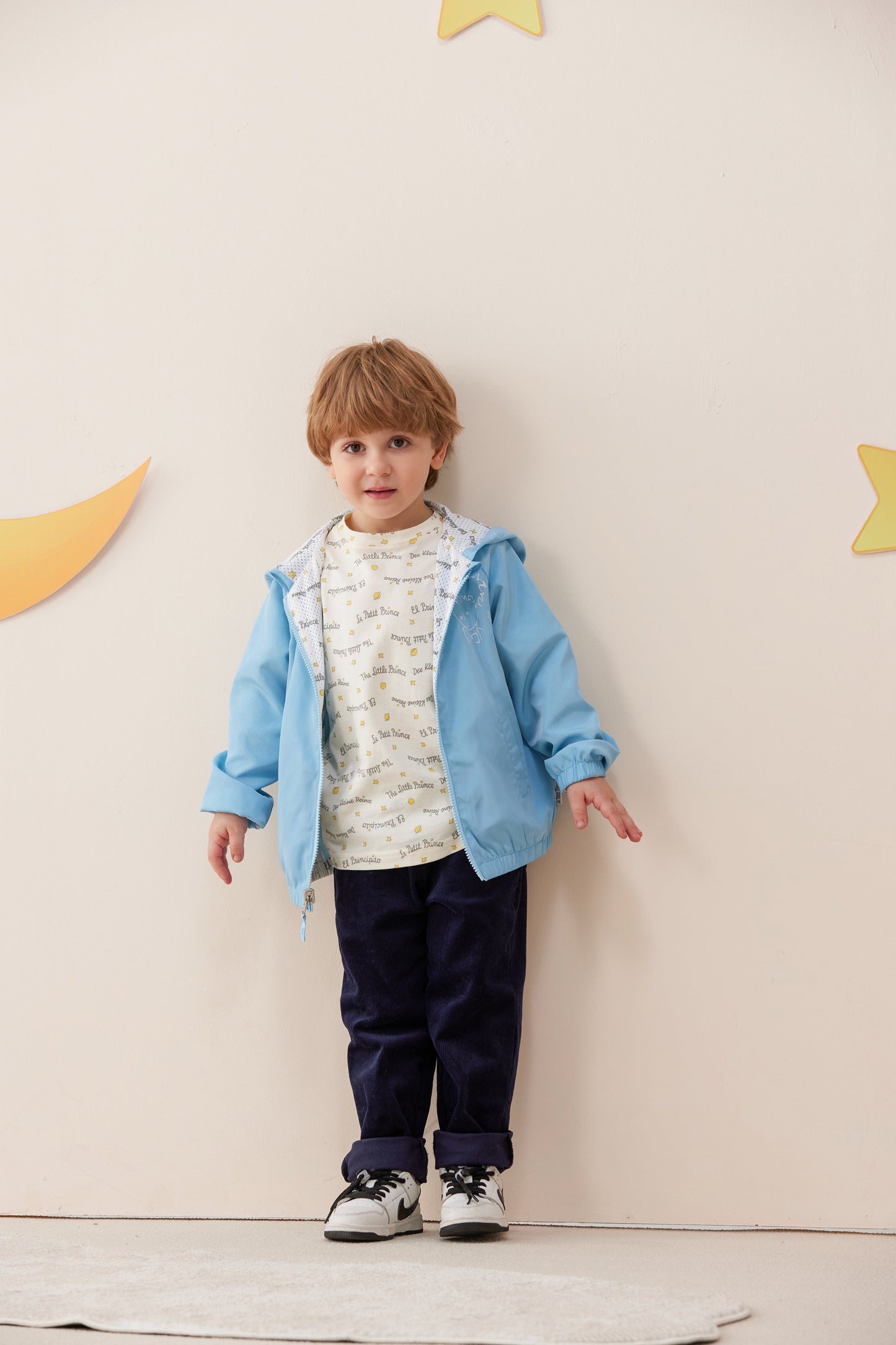 Vauva x Le Petit Prince - Kids Reversible Jacket (Blue) model outside front - 2