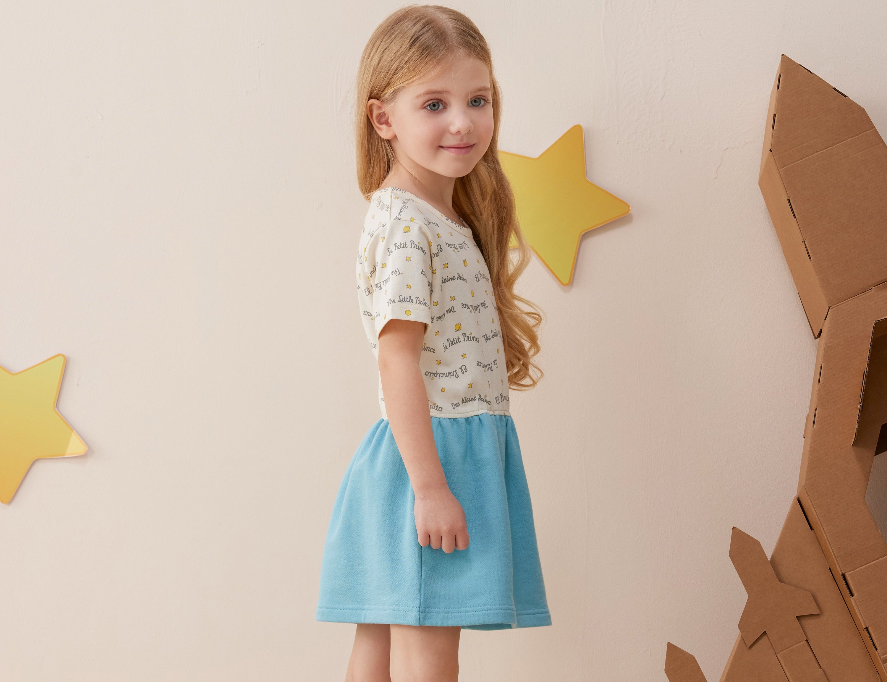 Vauva x Le Petit Prince - Girls Sweater & Dress (2 piece Set/Blue) model dress side