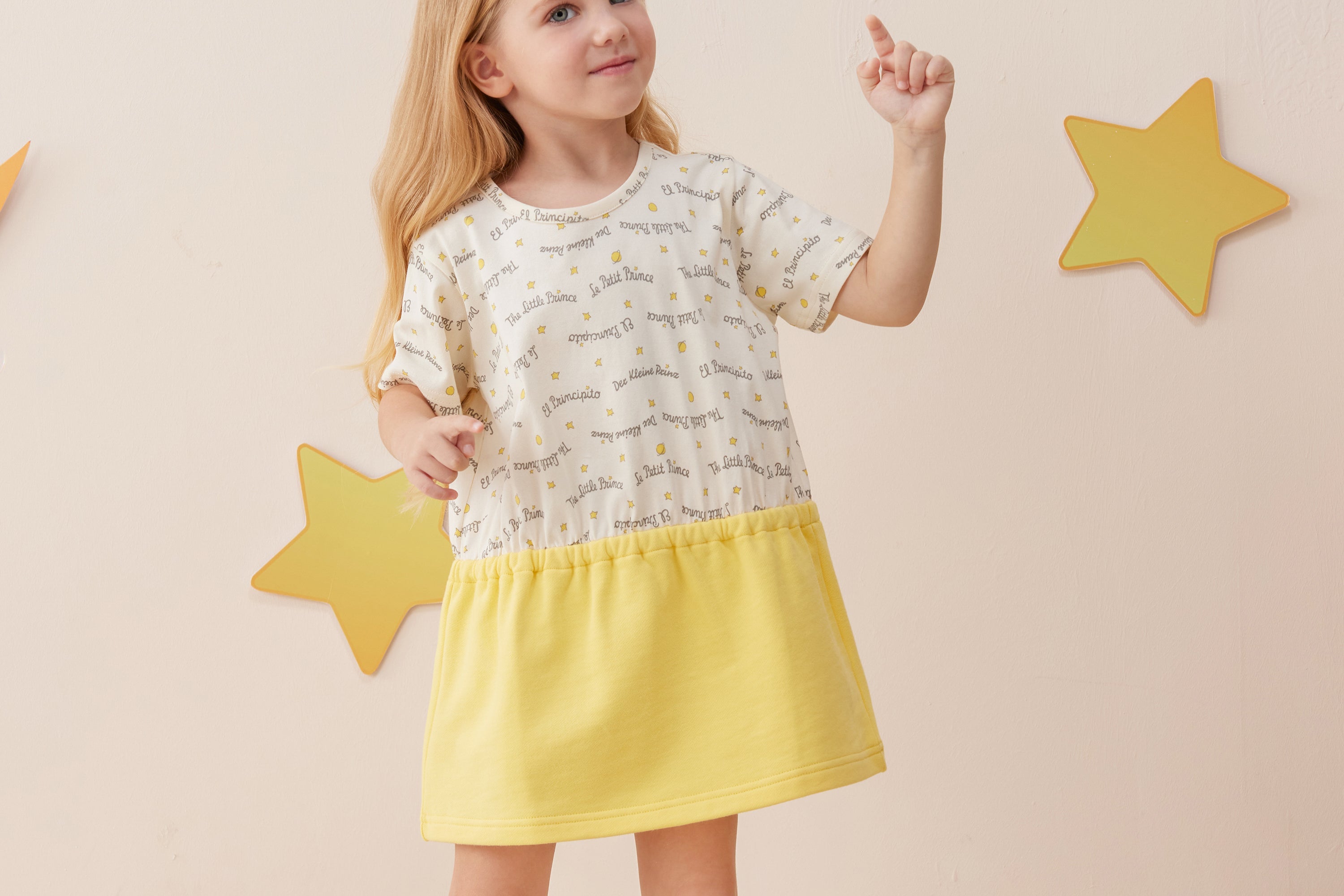 Vauva x Le Petit Prince - Girls Sweater & Dress (2 piece Set/Yellow) model dress front