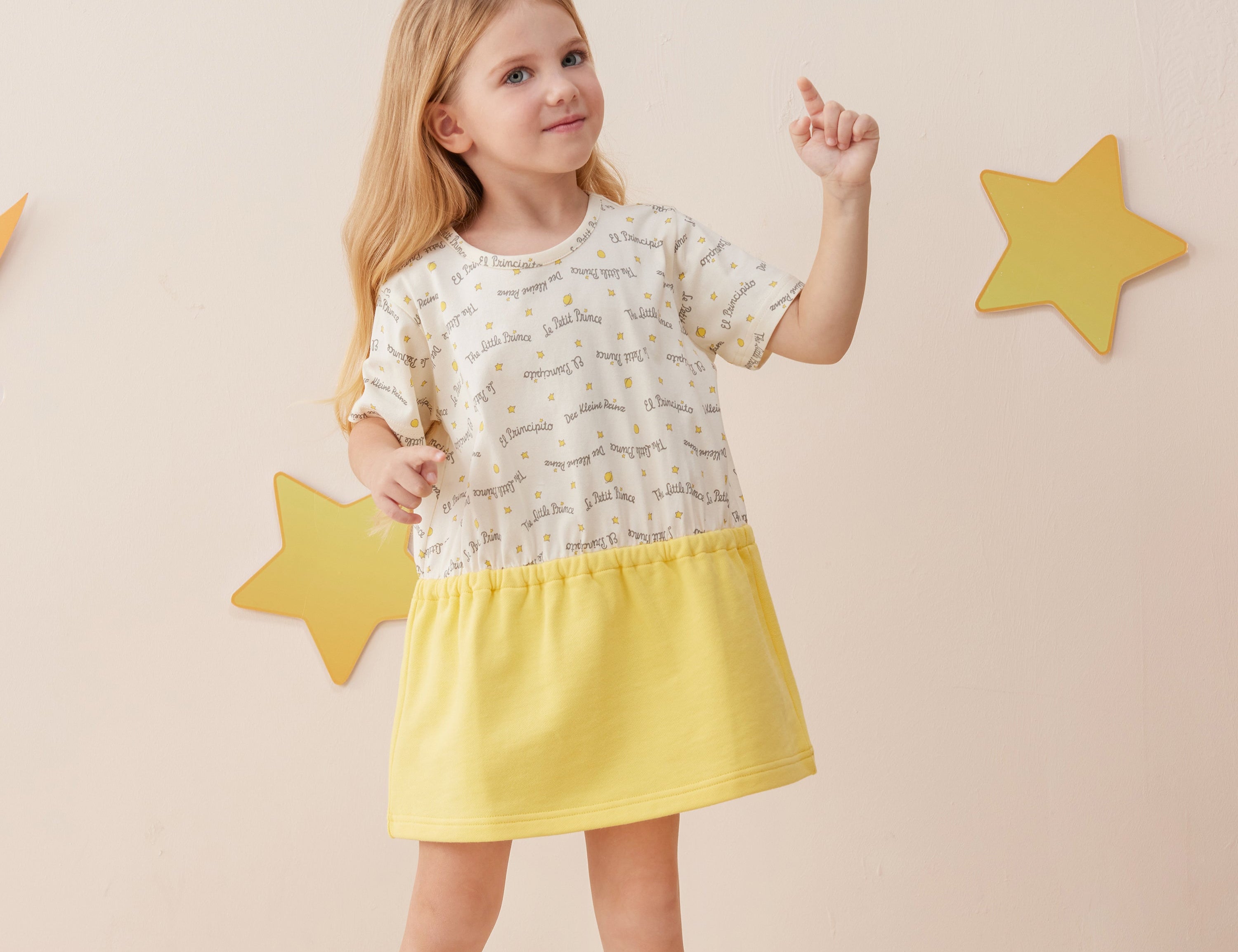 Vauva x Le Petit Prince - Girls Sweater & Dress (2 piece Set/Yellow) model dress front