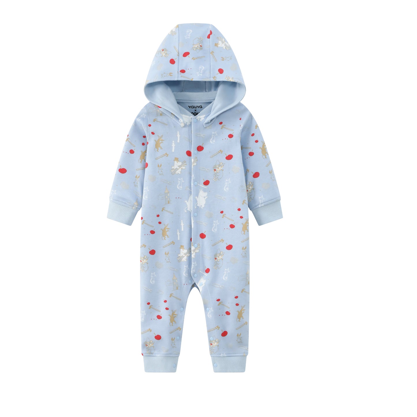 Vauva X Moomin FW23-男嬰Moomin遍布印刷棉帽長袖連身褲（藍色）