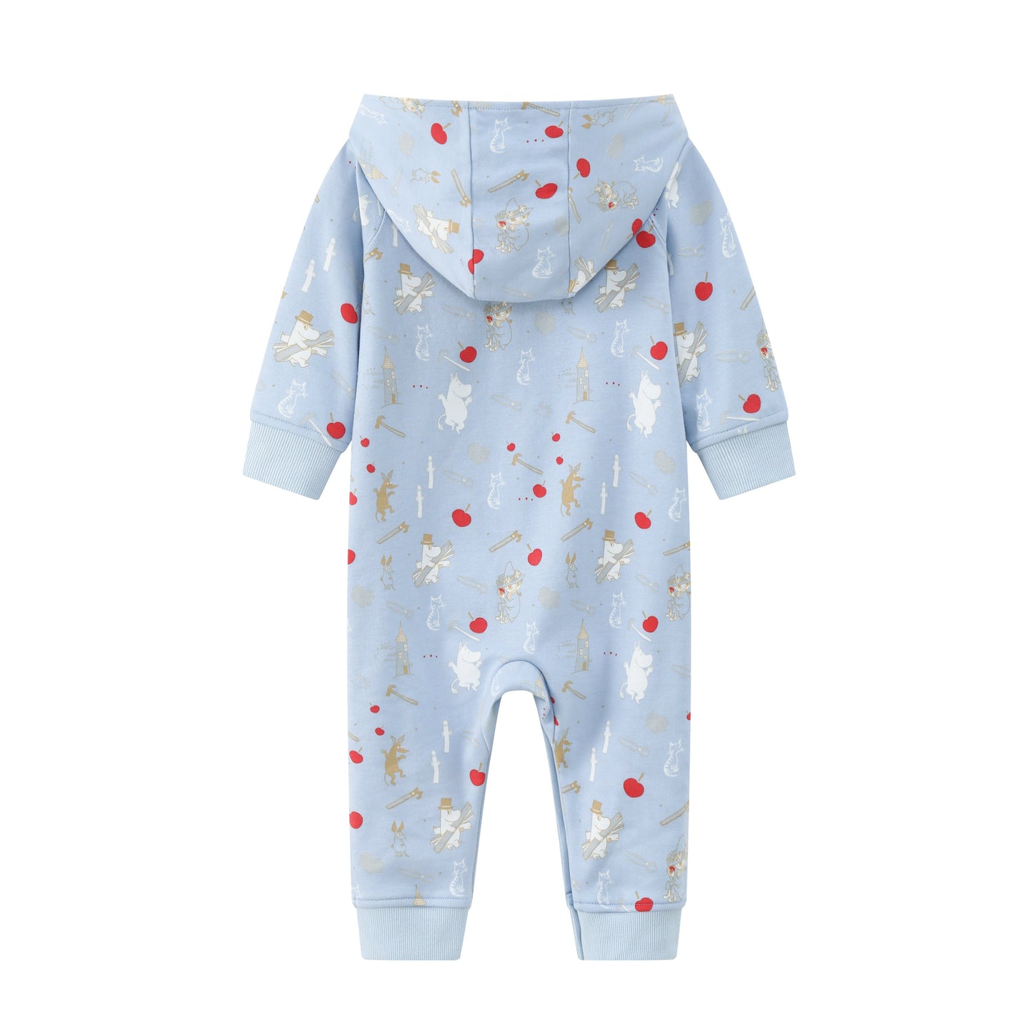 Vauva X Moomin FW23-男嬰Moomin遍布印刷棉帽長袖連身褲（藍色）