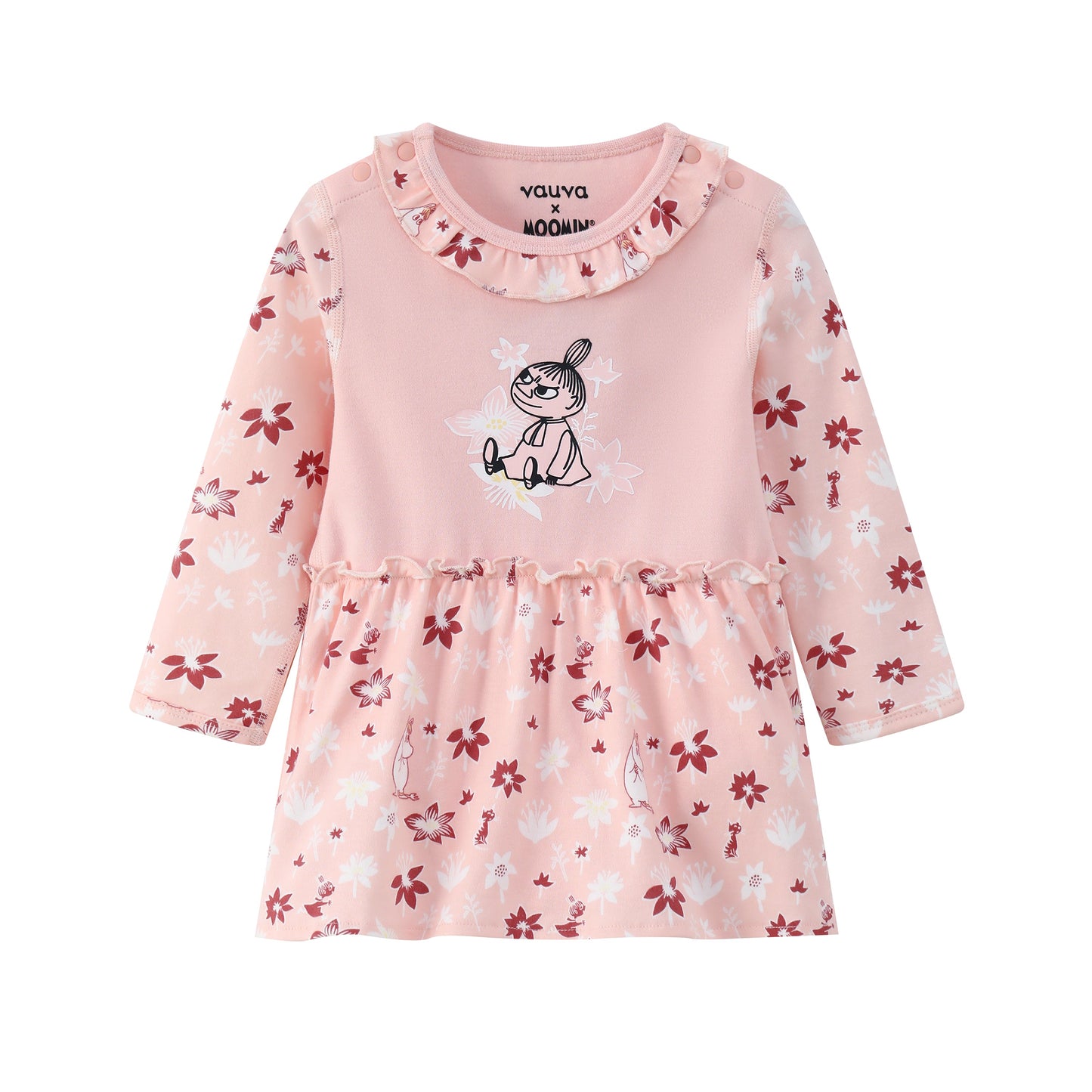 Vauva x Moomin FW23 - 女嬰姆明印花棉質長袖連身衣（粉紅色）