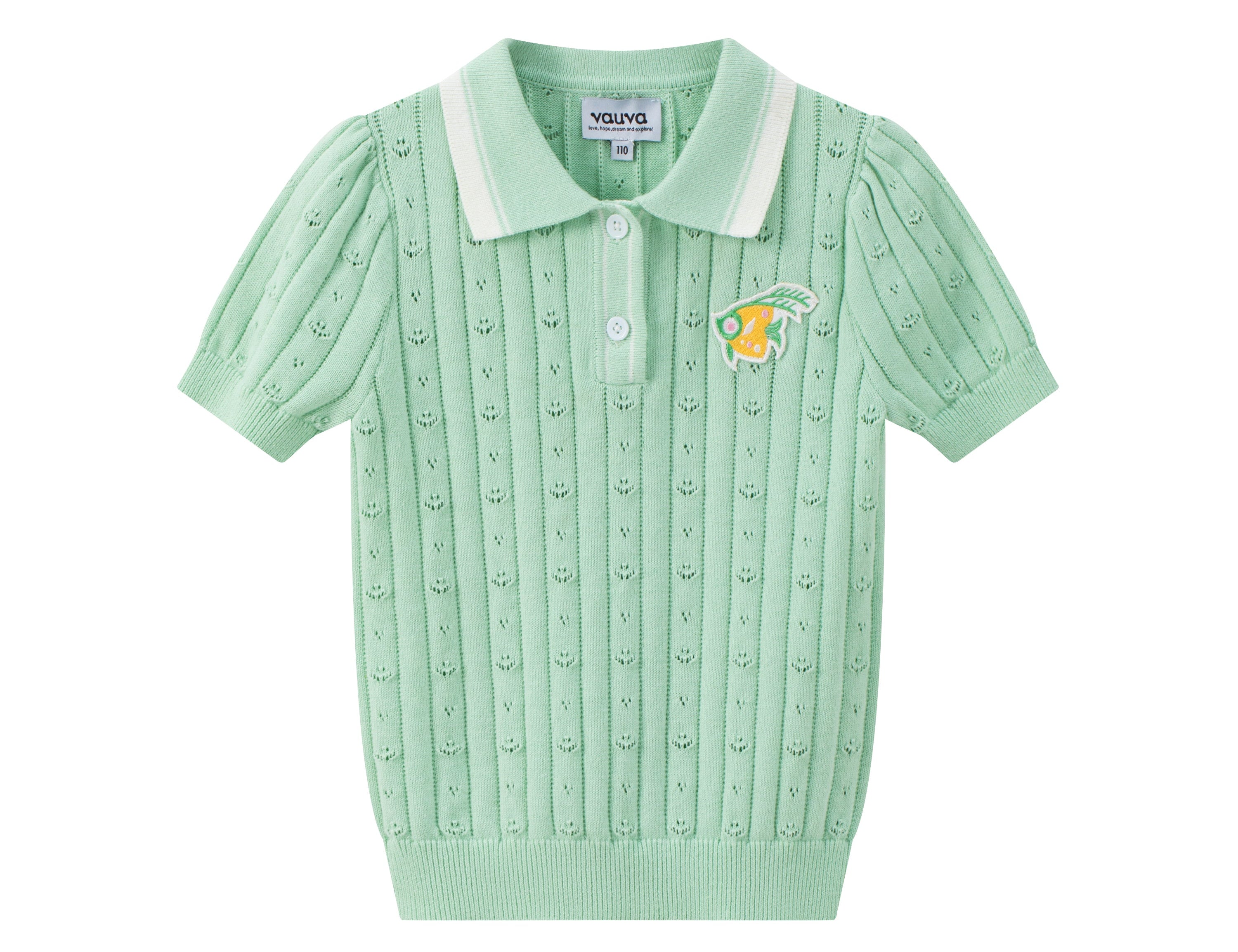 Vauva SS24 - Girls Knitted Polo Sweater (Pastel Green) - Product 1
