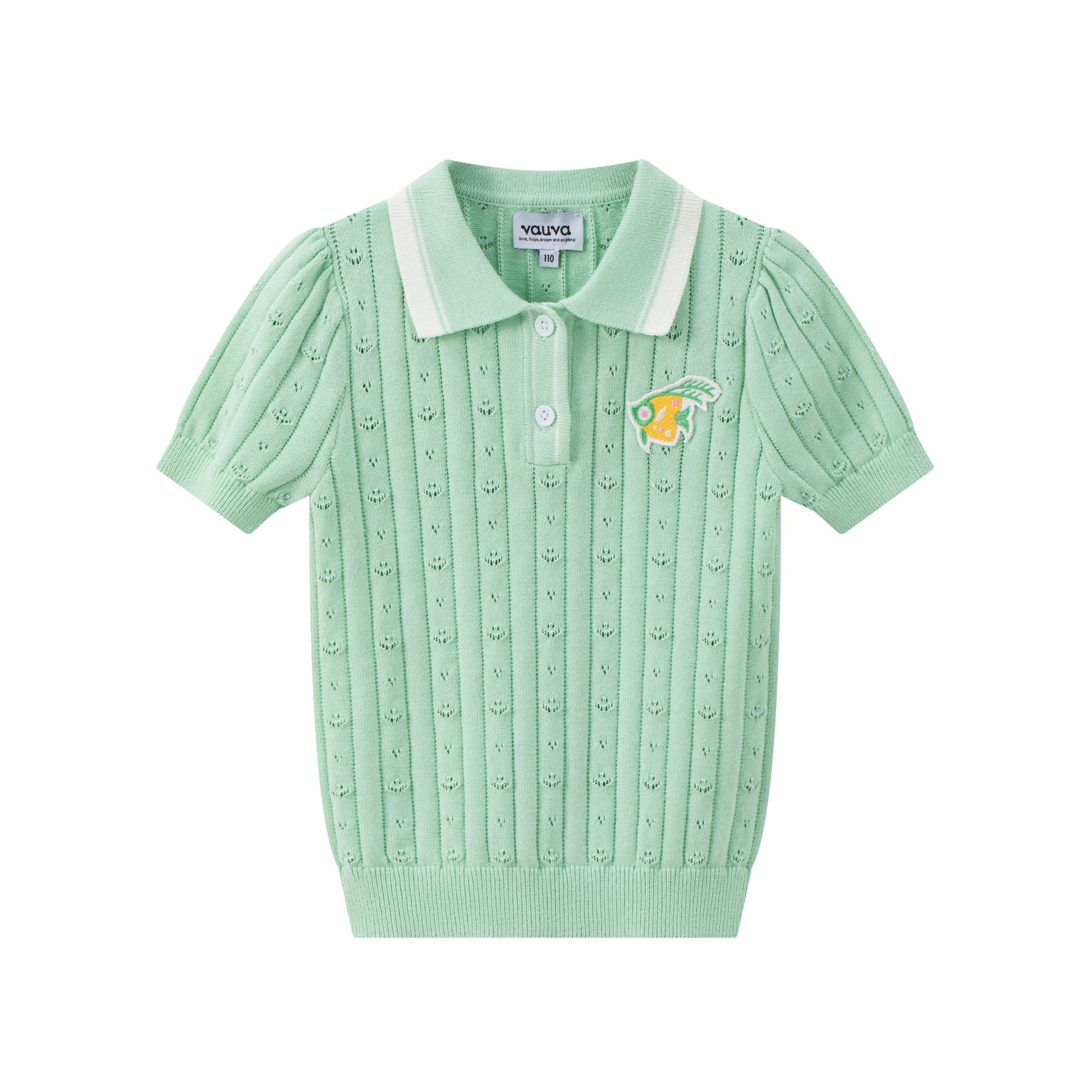 Vauva SS24 - Girls Knitted Polo Sweater (Pastel Green) - Product 1