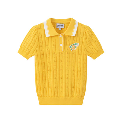 Vauva SS24 - Girls Knitted Polo Sweater (Orange) - Product 1