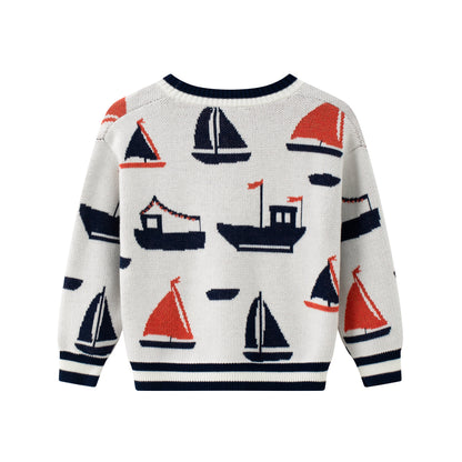Vauva SS24 - Baby Boy Sailing Pattern Long Sleeve Cardigan (White) - Product 2