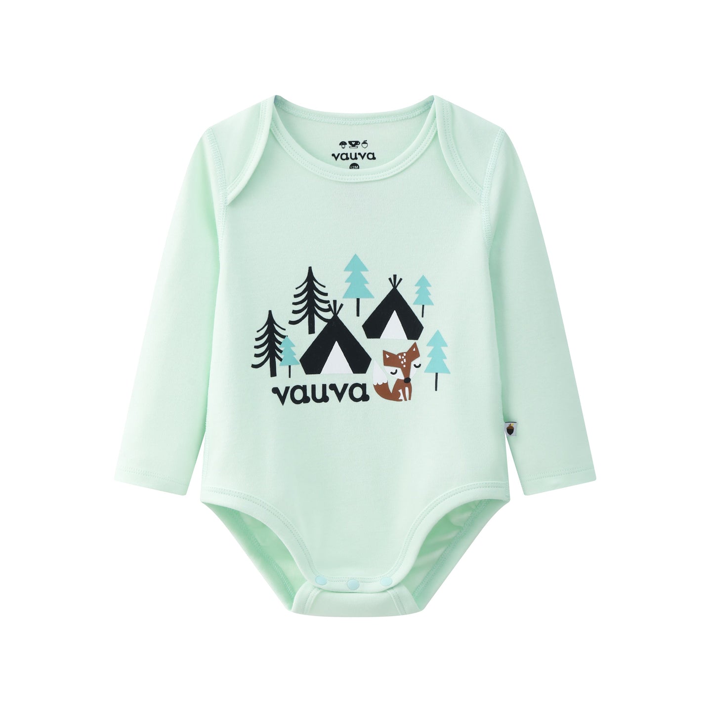 Vauva BBNS - Baby Anti-bacterial Organic Cotton Bodysuits (2-pack Green/Print)-product image front