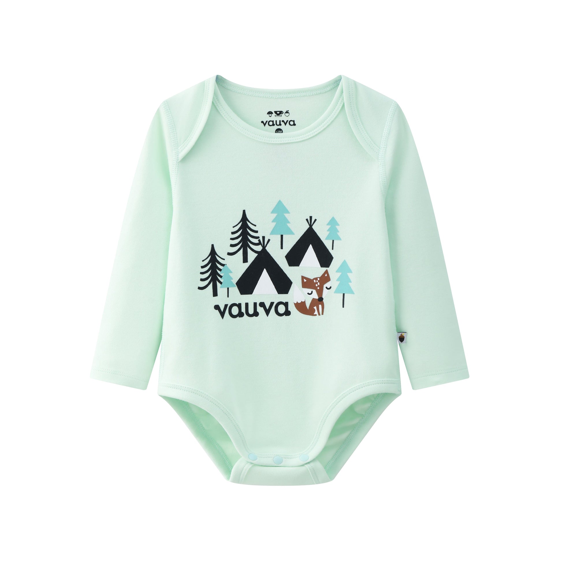 Vauva BBNS - Baby Anti-bacterial Organic Cotton Bodysuits (2-pack Green/Print)-product image front