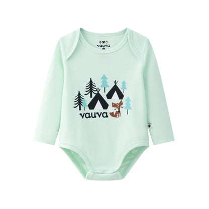 Vauva BBNS - Baby Anti-bacterial Organic Cotton Bodysuits (2-pack Green/Print)-product image front