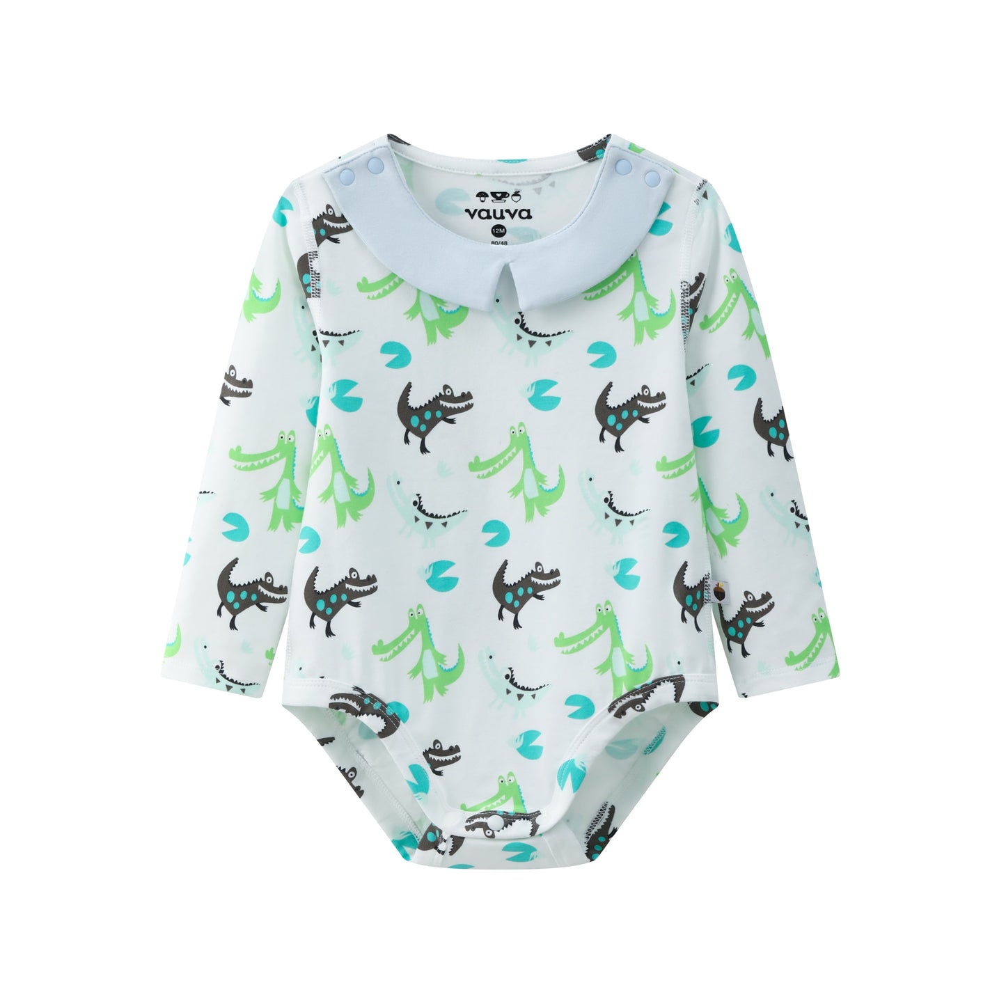 BBNS - Organic Cotton Crocodile Print Square Neck Long-Sleeved Bodysuits