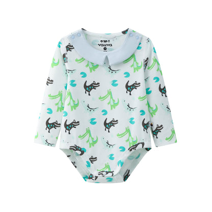 BBNS - Organic Cotton Crocodile Print Square Neck Long-Sleeved Bodysuits